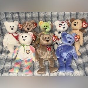 Ty Beanie Baby: Peace Bear, Huggy, Signature, 1994-2002 Multicolor Lot Of 8 NWT